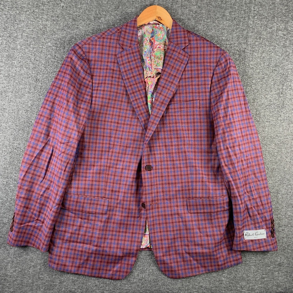 Robert Graham Blazer Jacket Men 46R Windowpane Sport Coat Floral Paisley NEW
